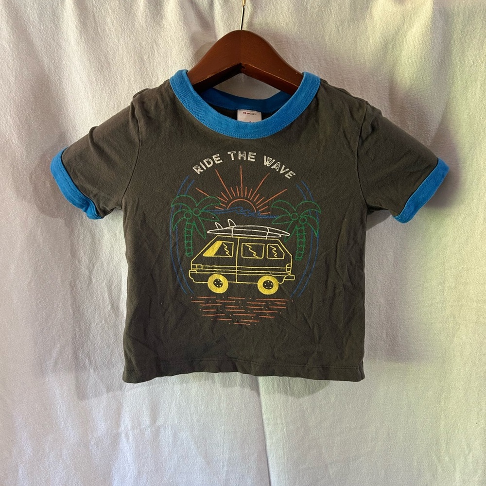 Ride the Wave Hanna Andersson Kids T-Shirt - Black Blue Trim 3T Camper Van Surf